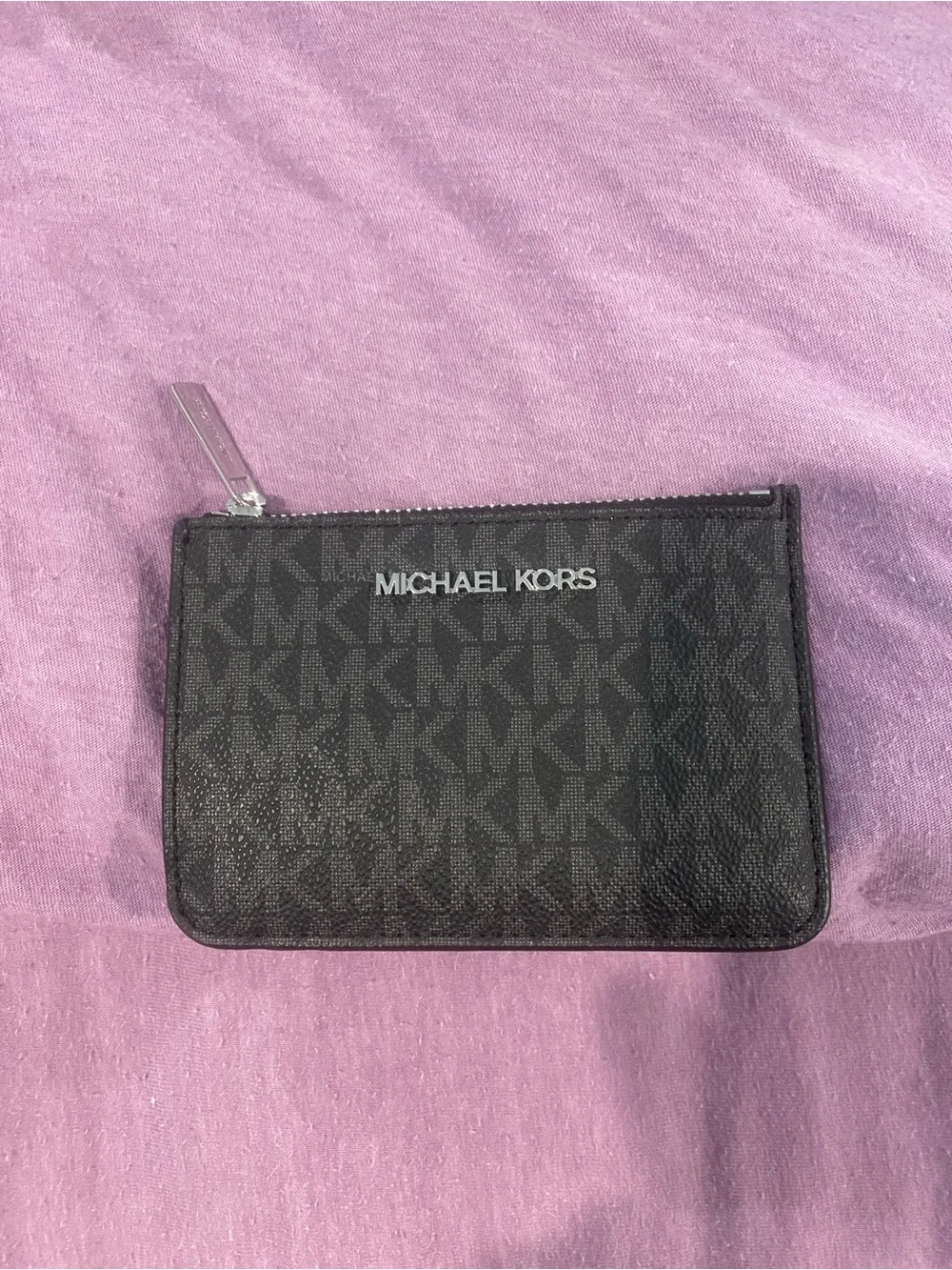 Michael Kors Black MK Monogram Zip Card Pouch